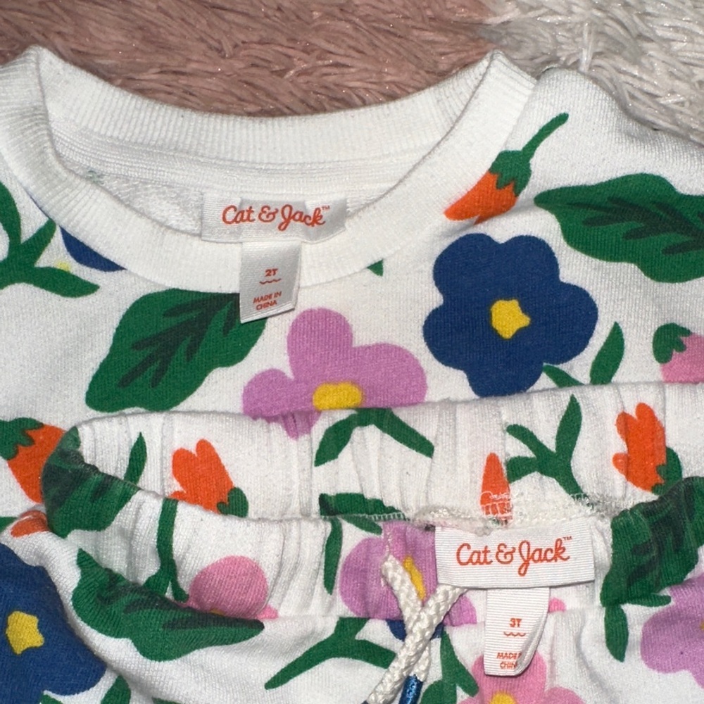Cat & Jack White Floral Two-Piece Set with Pink, Blue, Green & Orange - Picture 5 of 5